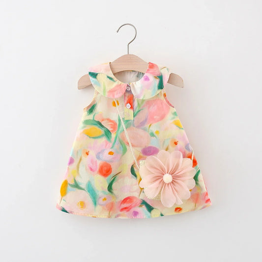 Soft Colors Dress With Bag